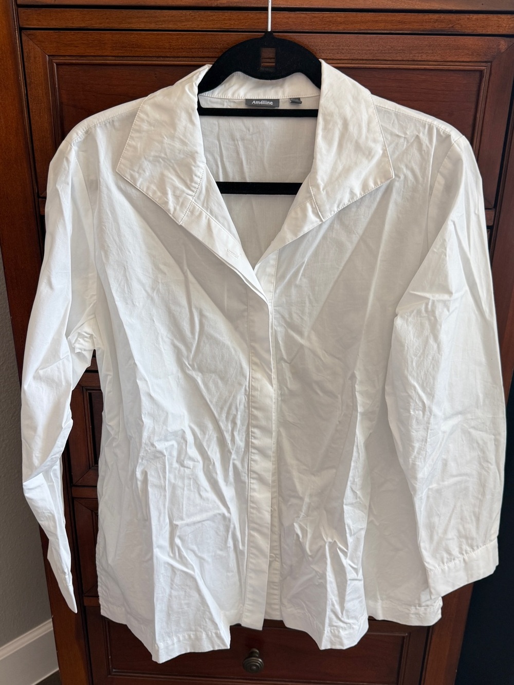 White Button-Front Womens Blouse